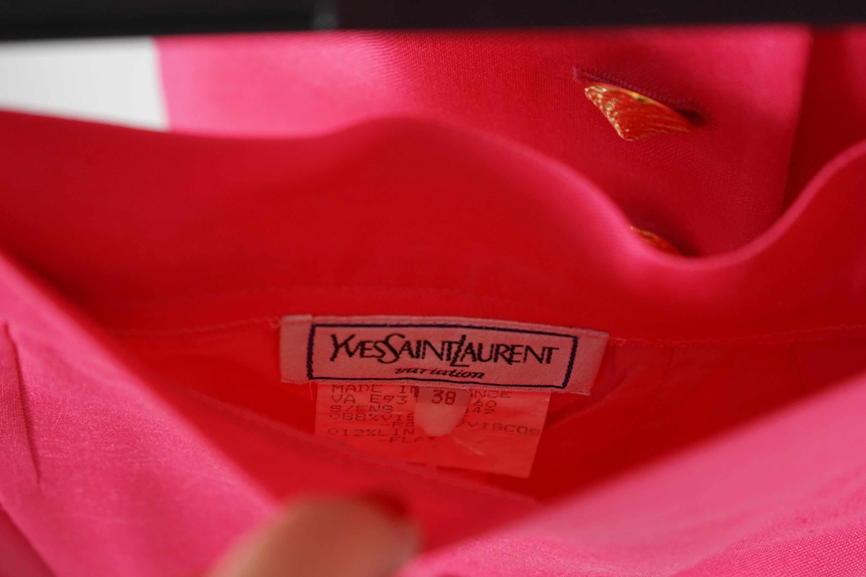 Three vintage Yves Saint Laurent variation lady's skirt suits, F 38 (UK 10). Please note alterations to make the waist smaller may have been carried out on some of the skirts. Proceeds to Happy Paws Puppy Rescue.